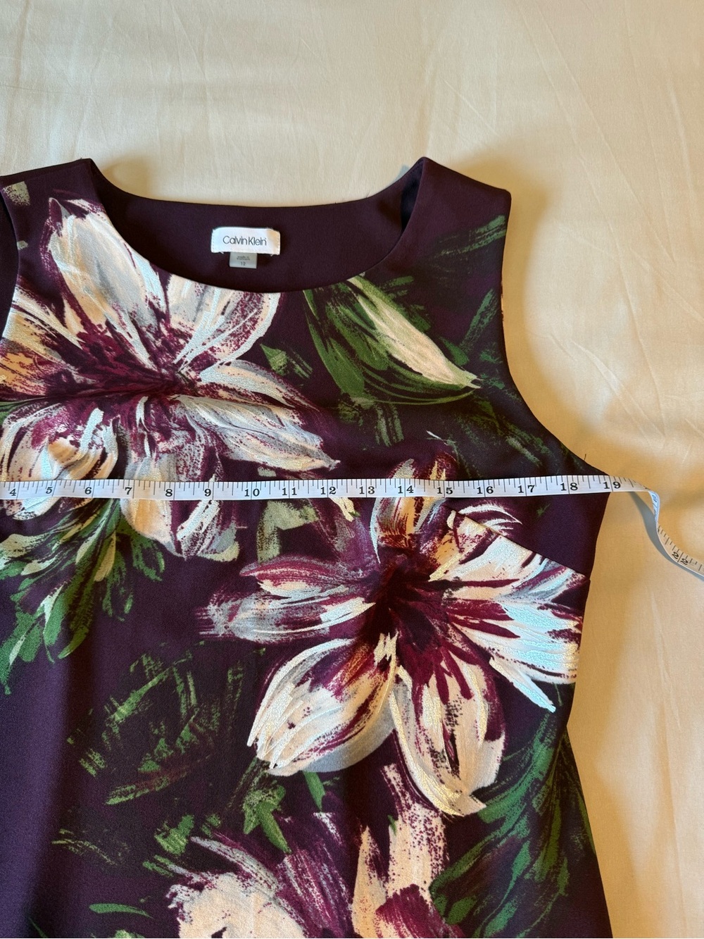 Calvin Klein Burgundy Floral Sleeveless Midi Sheath Dress EUC - Picture 5 of 7
